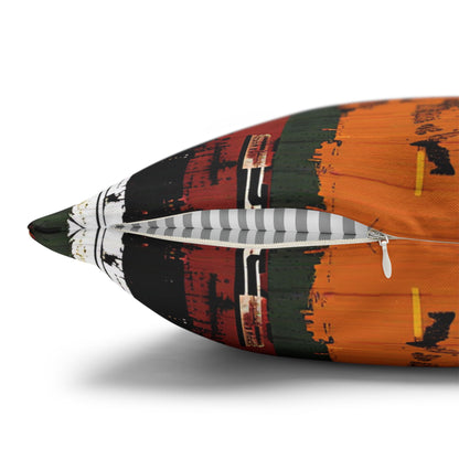 Close-up of a multicolored paddle with black, orange, and green patterns on a white background.