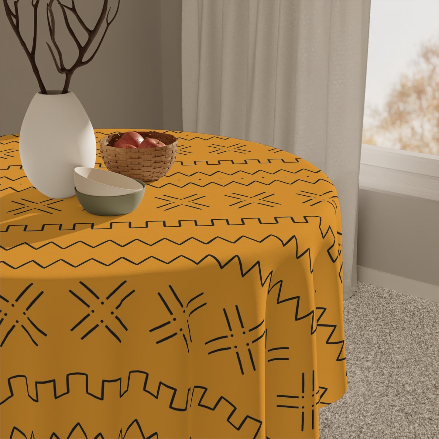 Earth tone African table cover with geometric patterns
