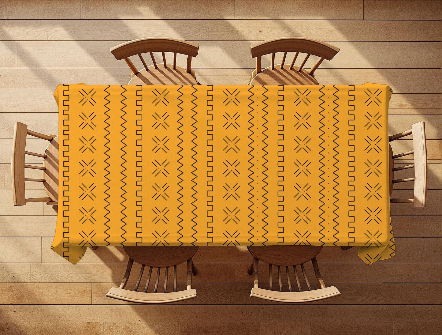 African mudcloth print tablecloth on dining table