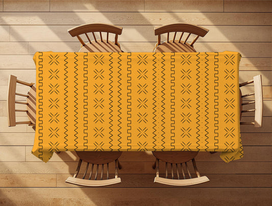 African mudcloth print tablecloth on dining table