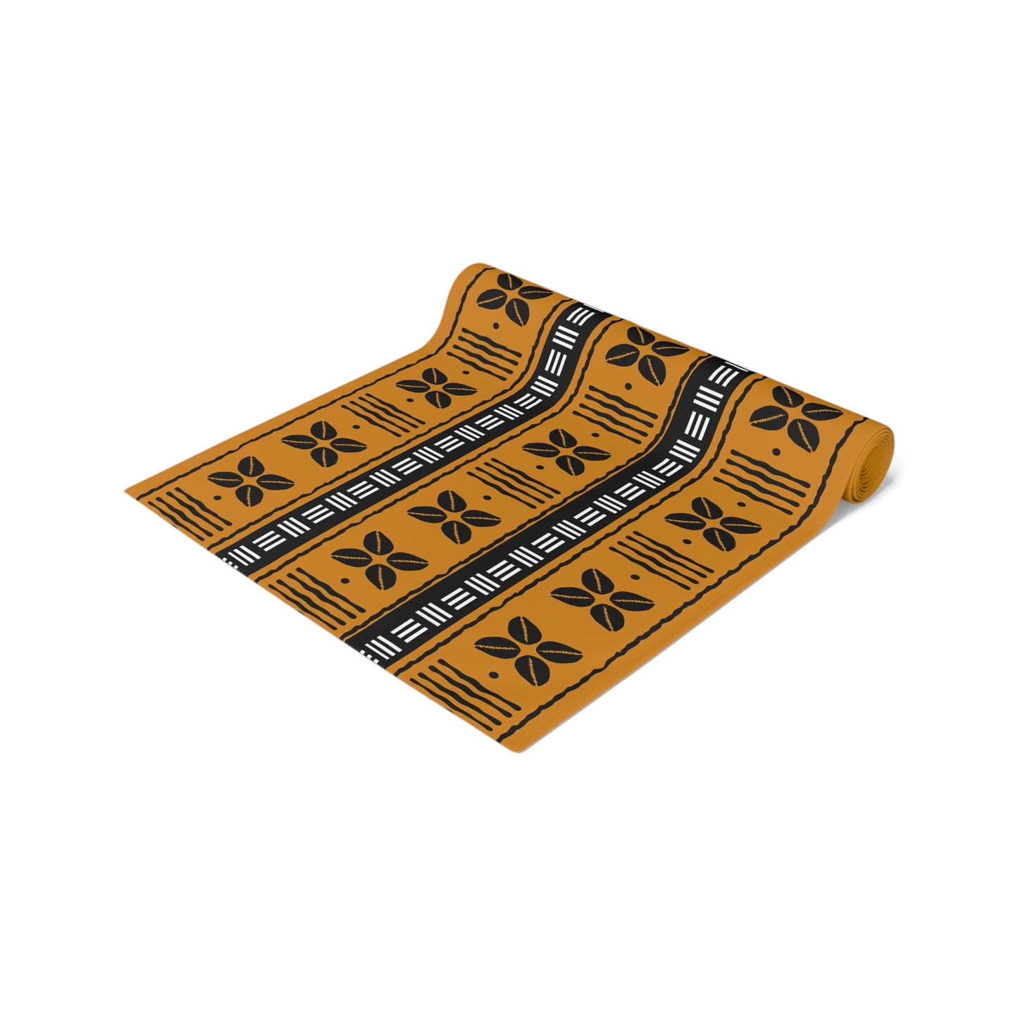 African mudcloth table runner with geometric tribal design for dining décor.
