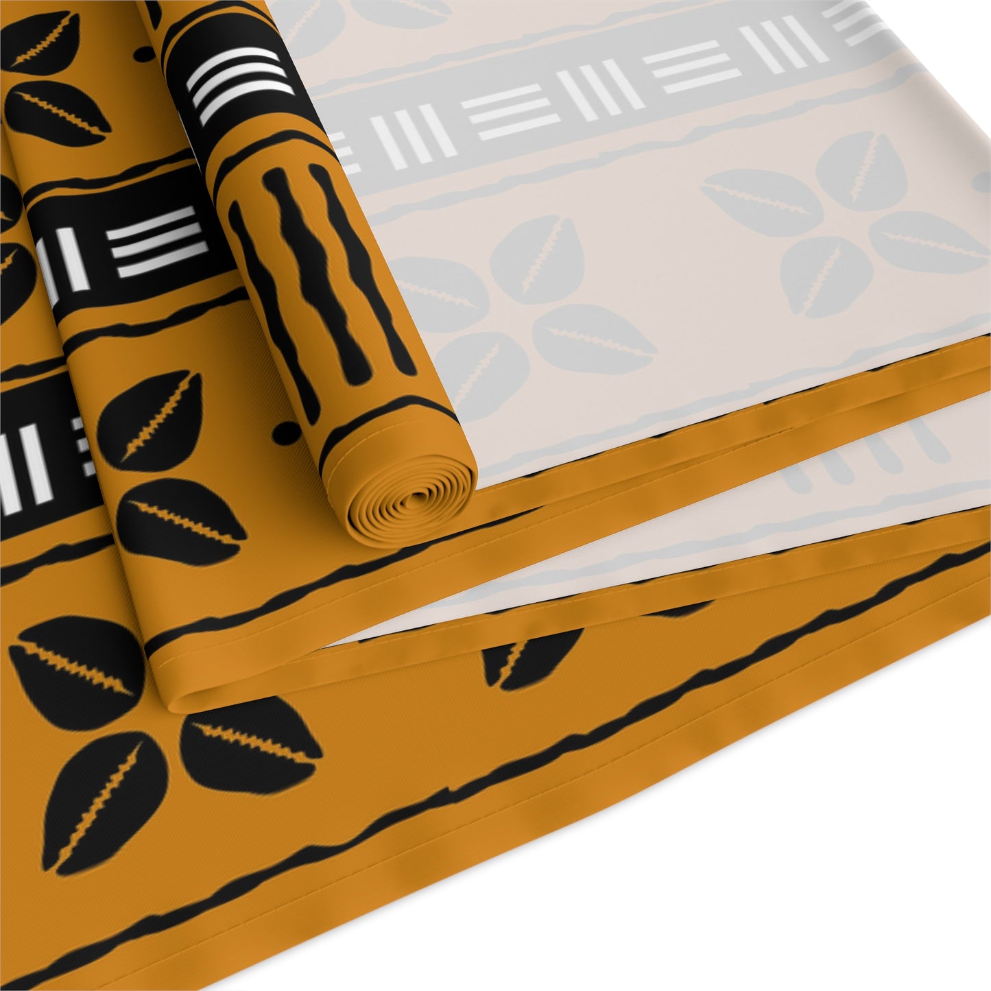 African mudcloth table runner with geometric tribal design for dining décor.