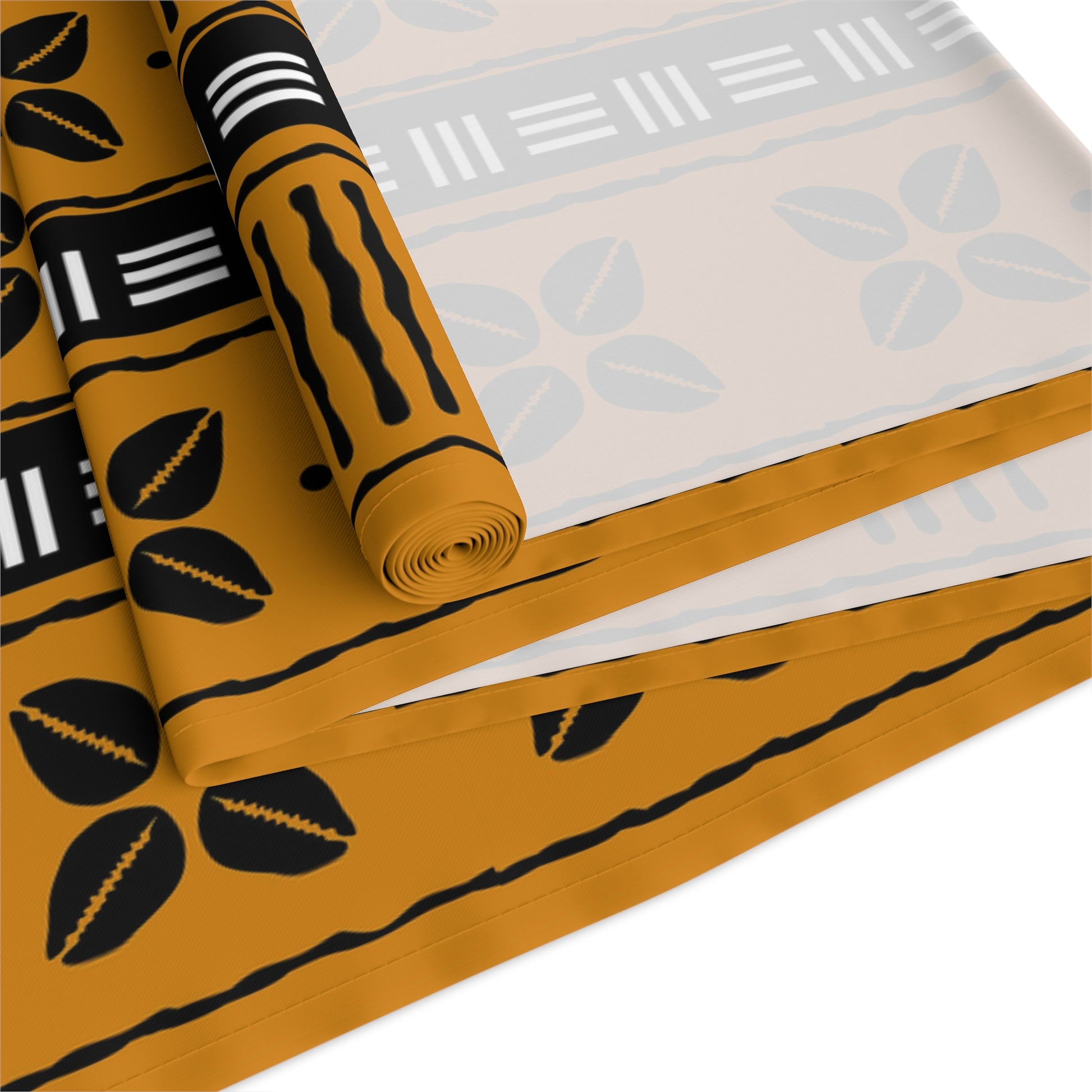African mudcloth table runner with geometric tribal design for dining décor.