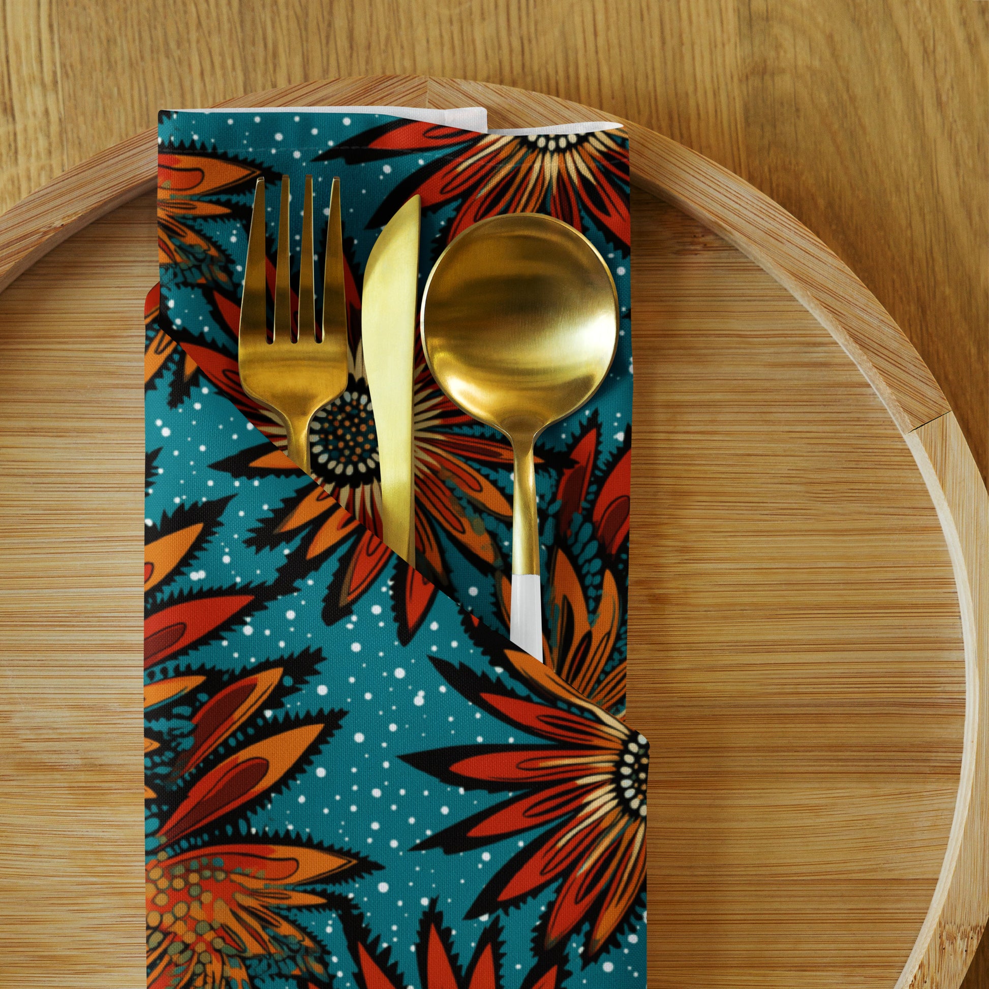 African print cloth napkins in mudcloth pattern for cultural dining table décor.