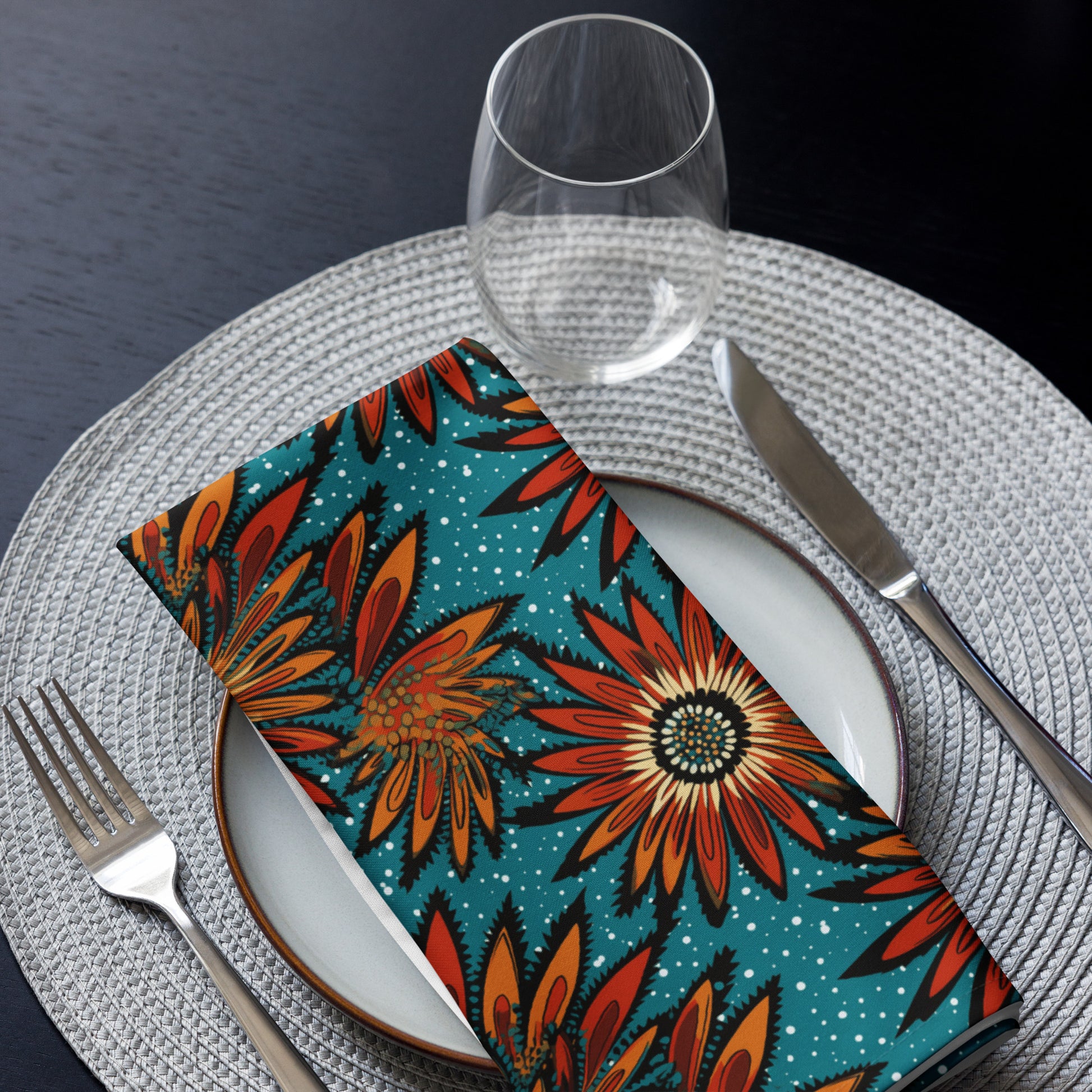 African print cloth napkins in mudcloth pattern for cultural dining table décor.