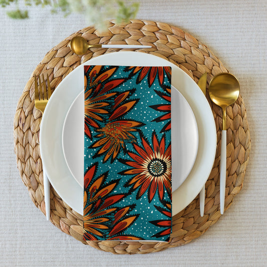 African mudcloth napkins set with geometric tribal design for dining décor.