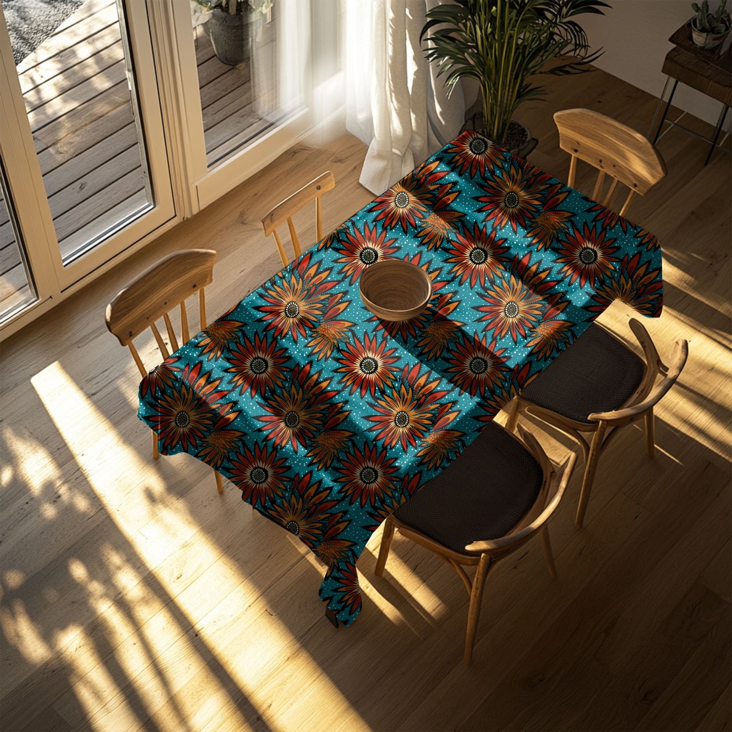 African mudcloth print tablecloth on dining table