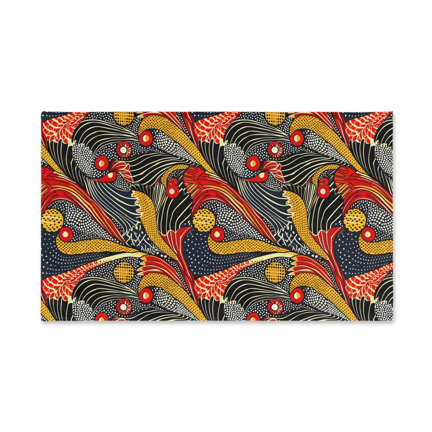 Colorful abstract pattern on a rectangular mat with a white background