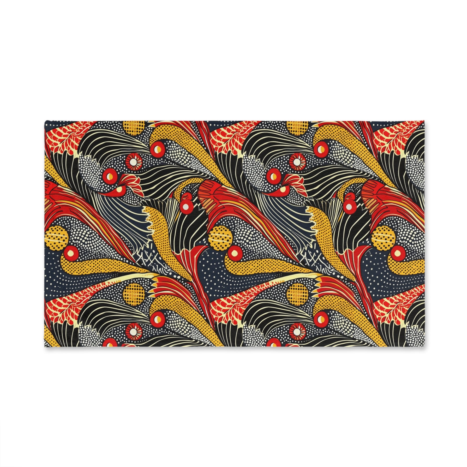 Colorful abstract pattern on a rectangular mat with a white background