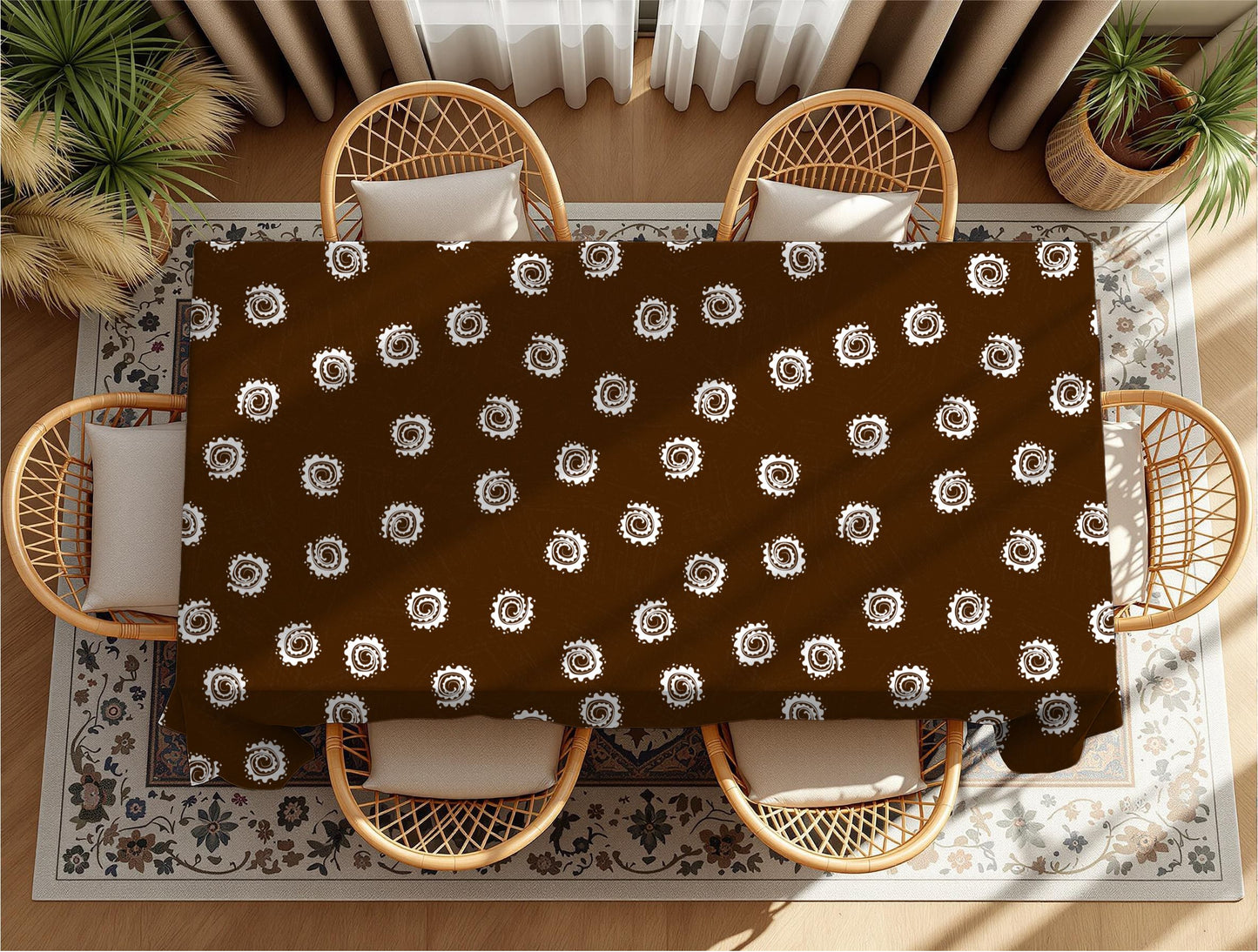 African mudcloth print tablecloth on dining table