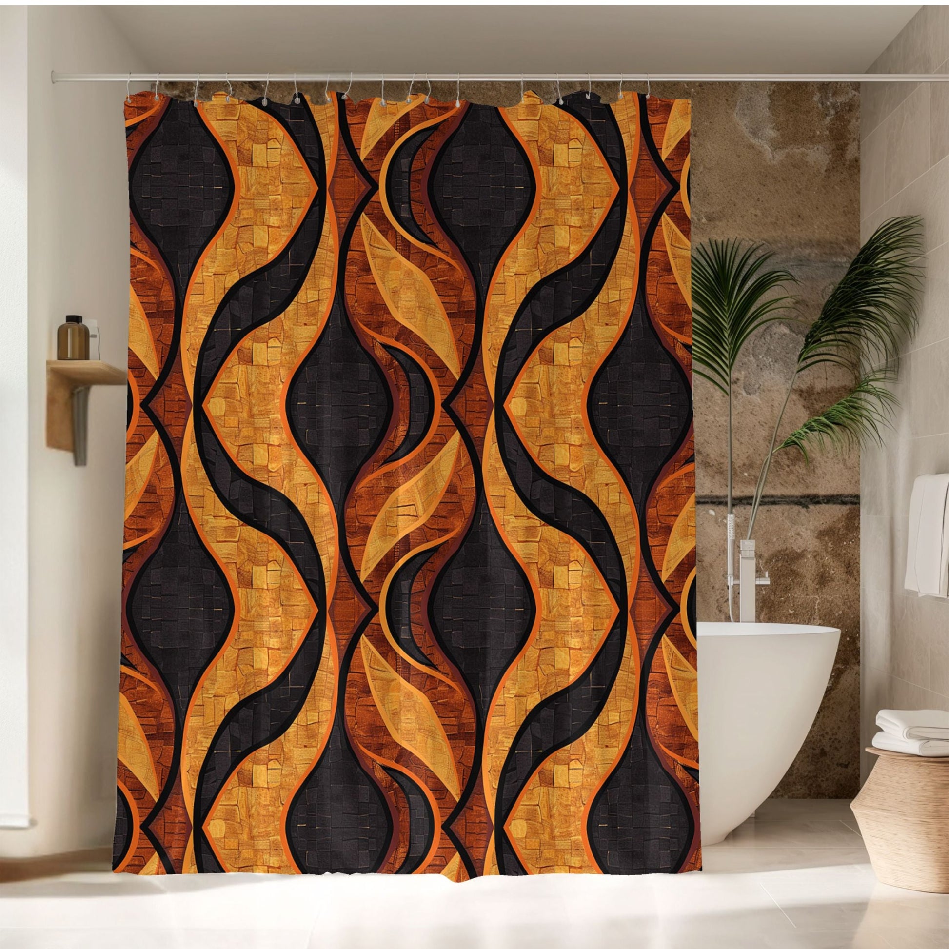 black gold mudcloth shower curtain