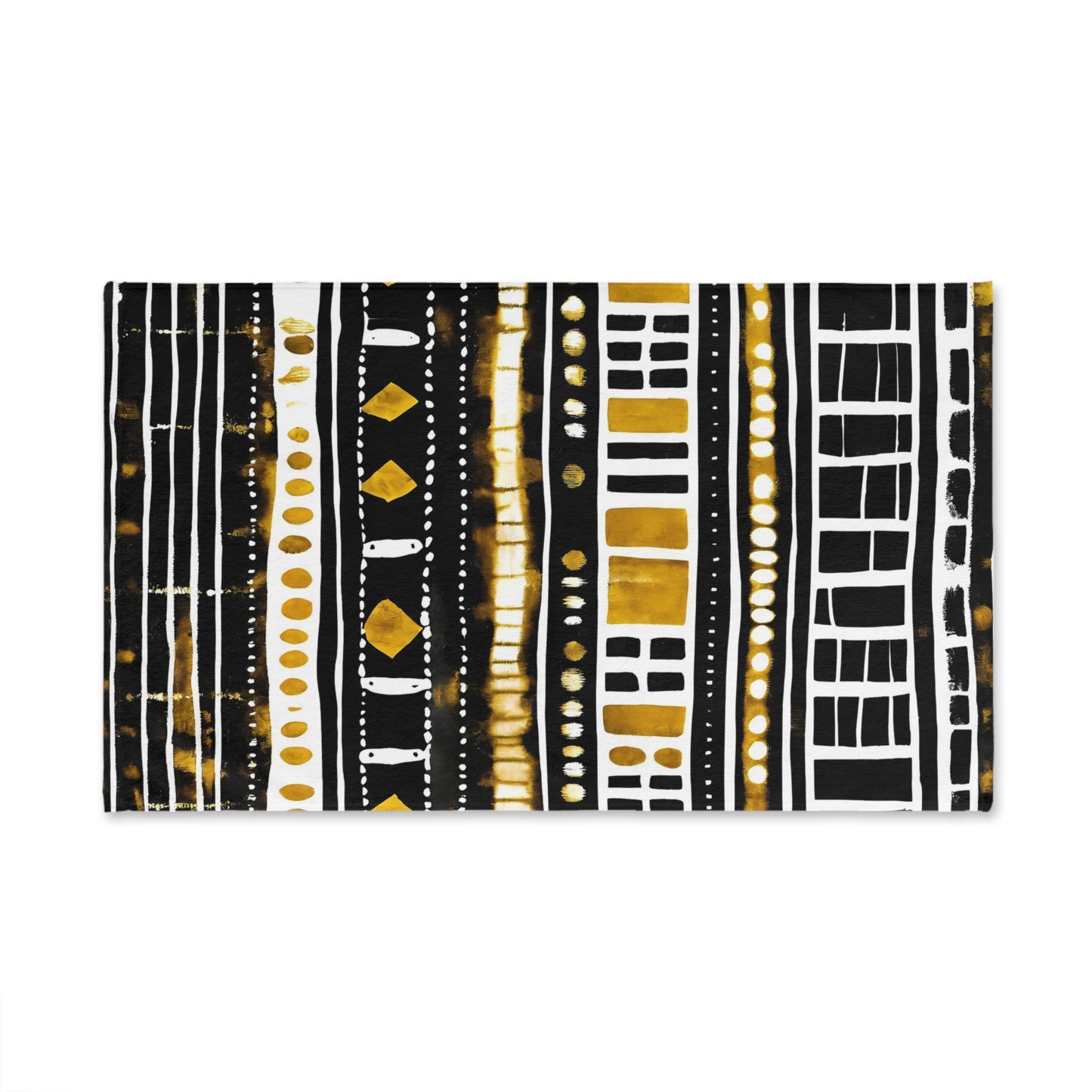 African Print Towel with black, gold, and white pattern on a white background