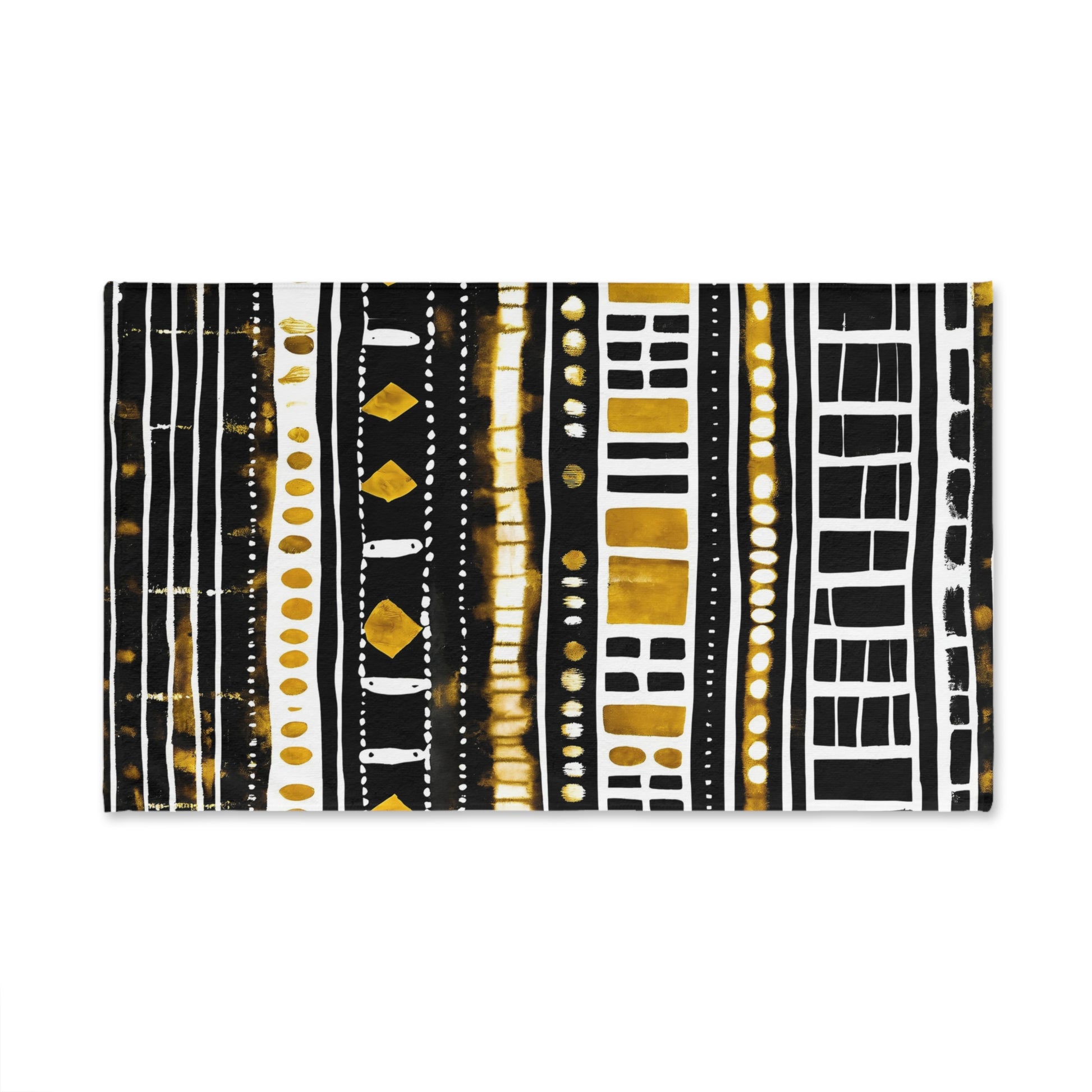 African Print Towel with black, gold, and white pattern on a white background
