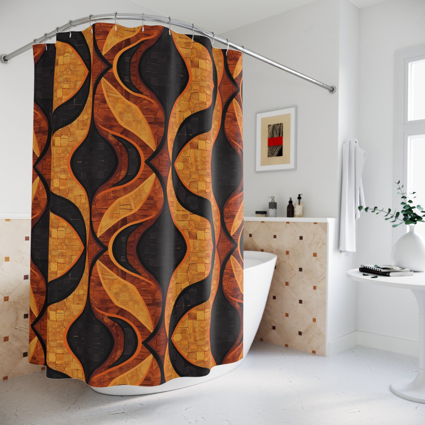 Black and Gold Mudcloth Shower Curtain - SANKTUARI DECOR