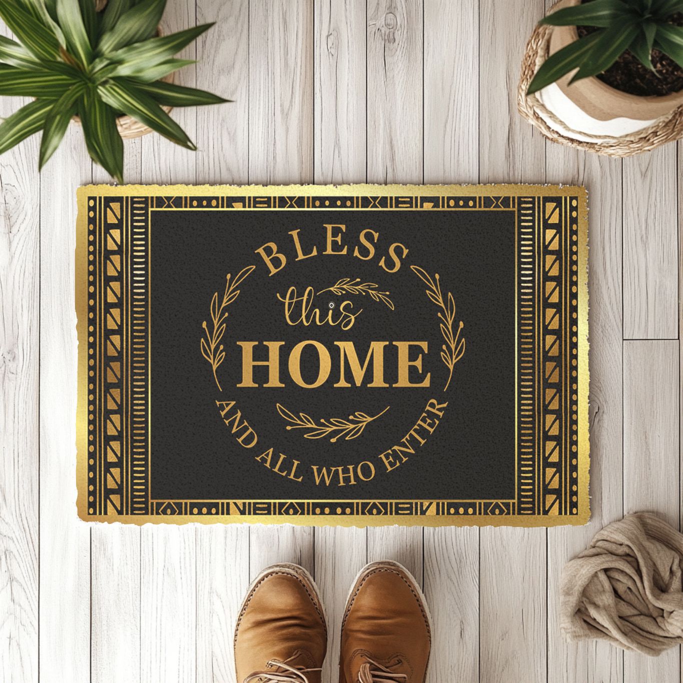 Black and gold mudcloth doormat outdoor