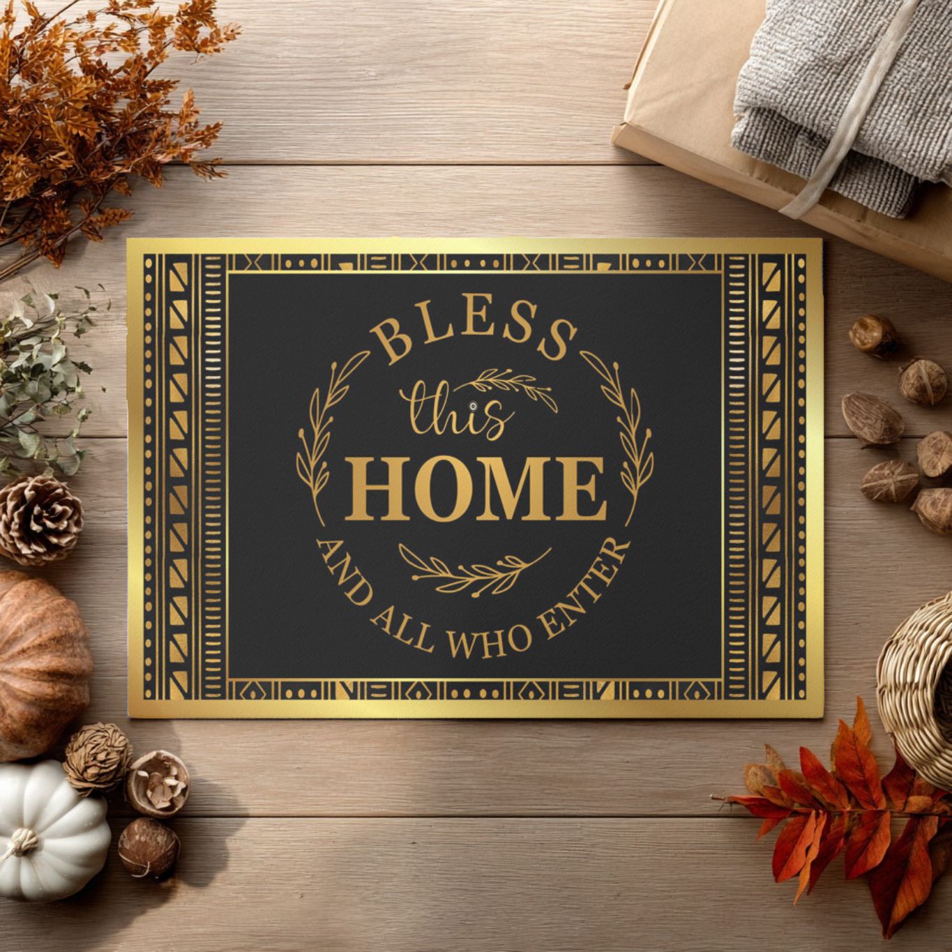 Black and gold mudcloth doormat outdoor