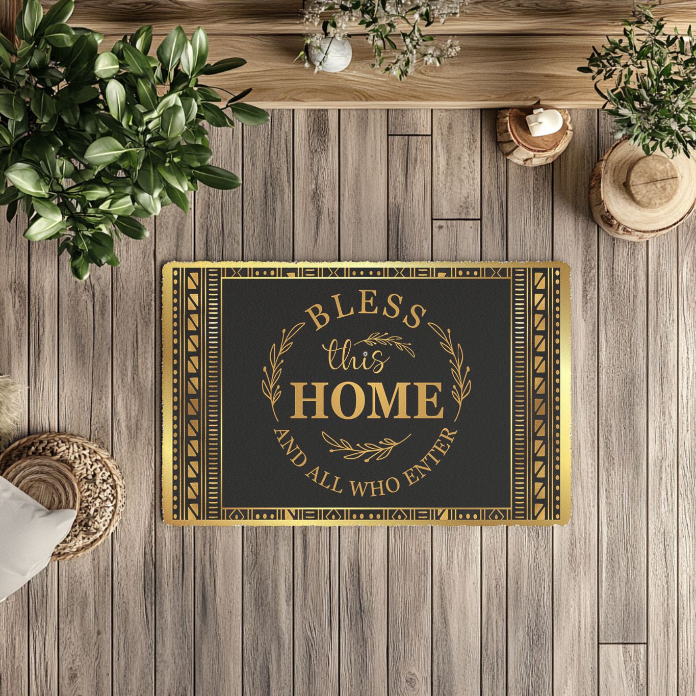 Black and gold mudcloth doormat outdoor