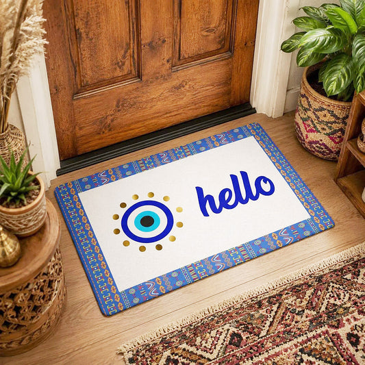 Blue Evil Eye Hello Doormat