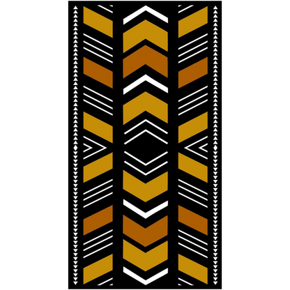 A panel of Bogolan Mudcloth Blackout Window Curtain with a geometric tribal pattern in black, yellow, and white colors.