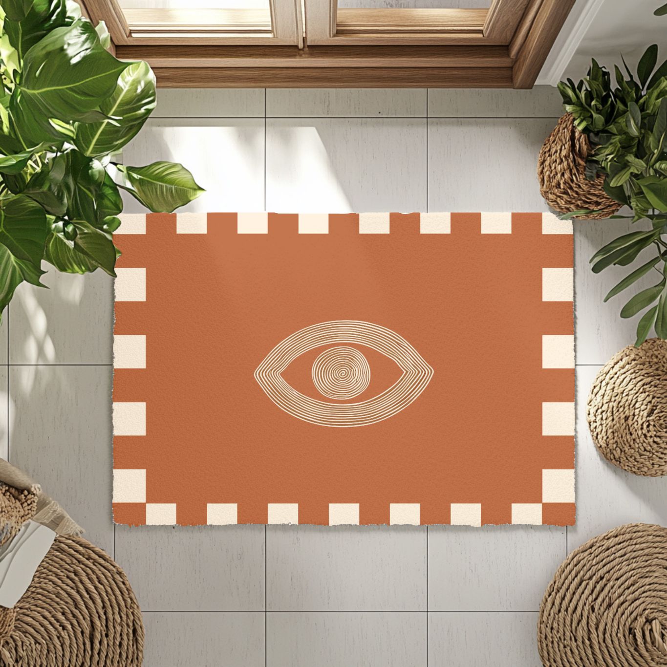 Evil eye protection rug near front door