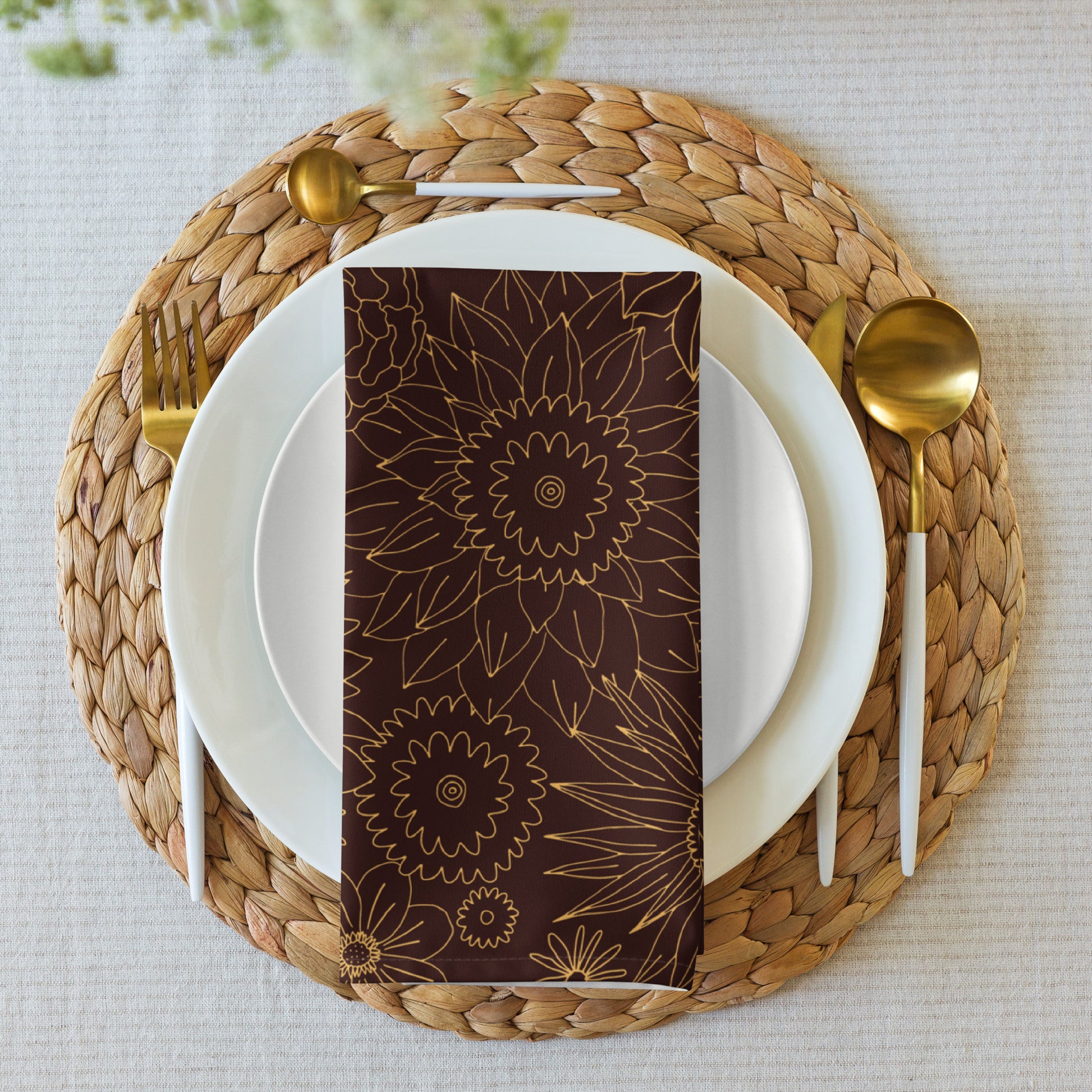 Bohemian cloth napkins featuring spiritual and ethnic patterns in earthy tones.