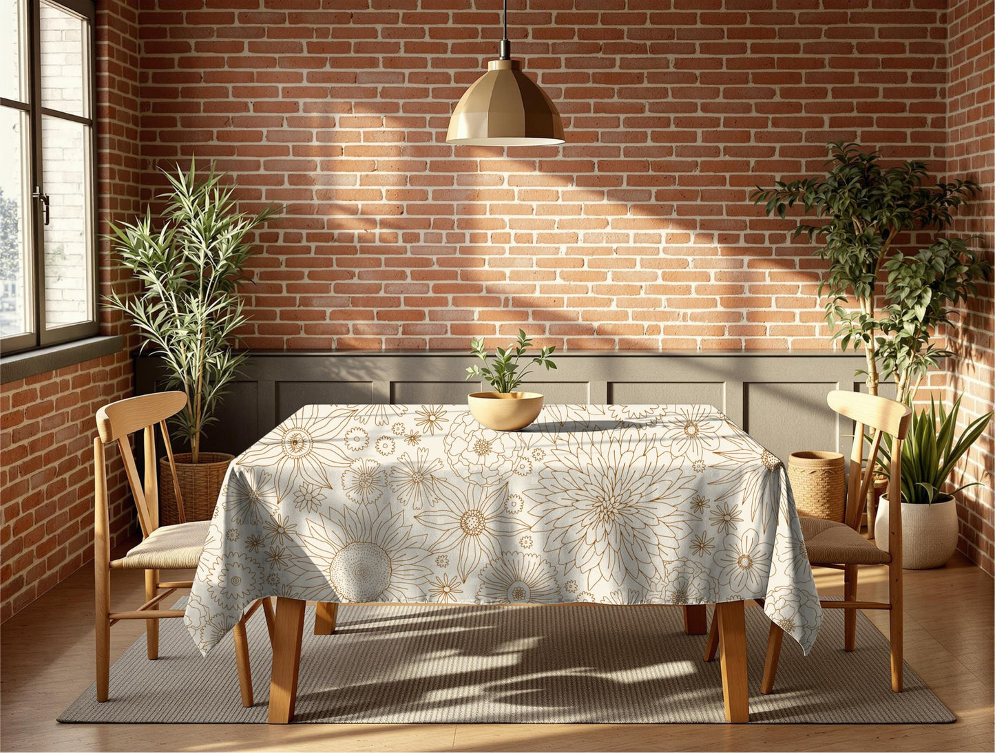 Boho tribal pattern tablecloth in modern kitchen