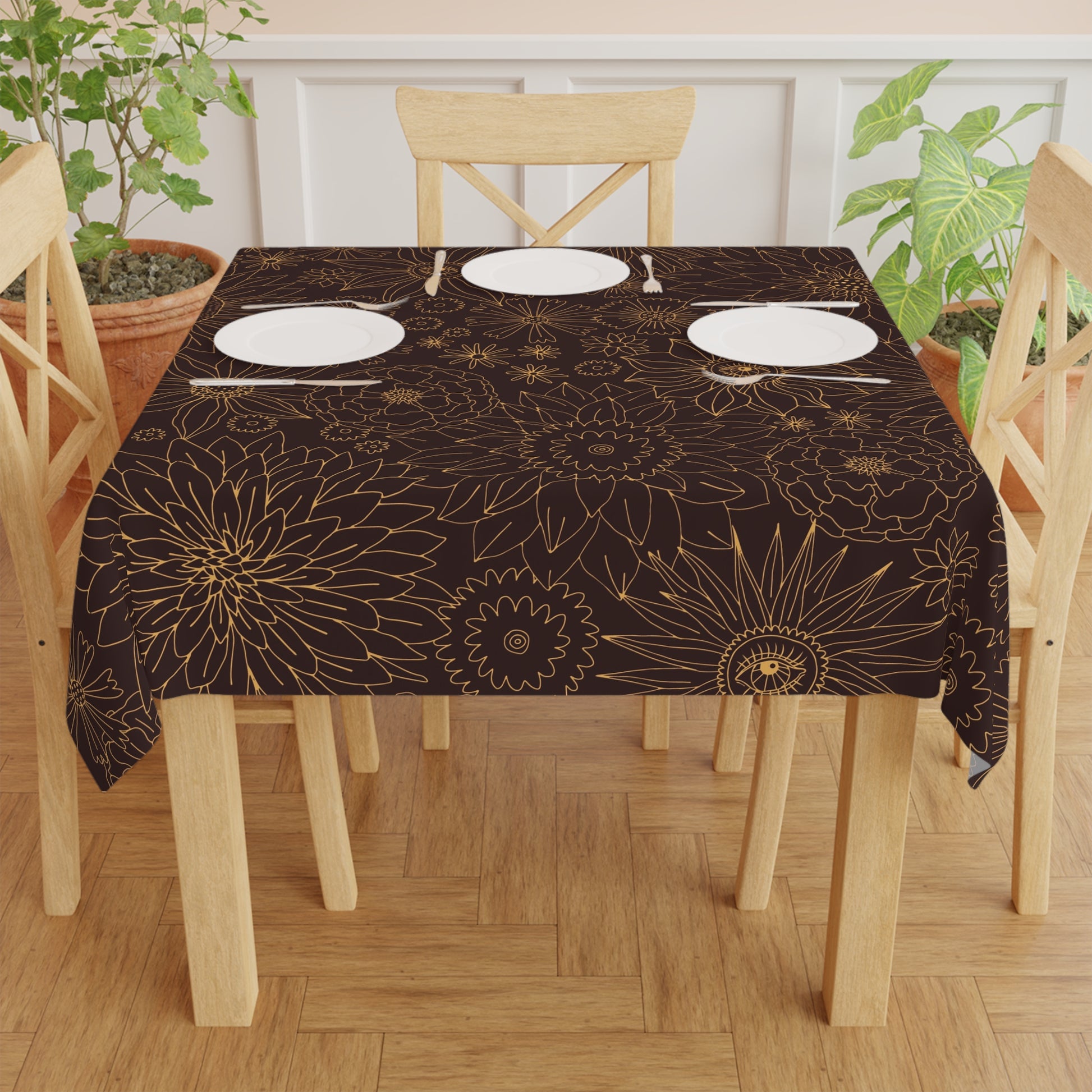 Earth tone African table cover with geometric patterns