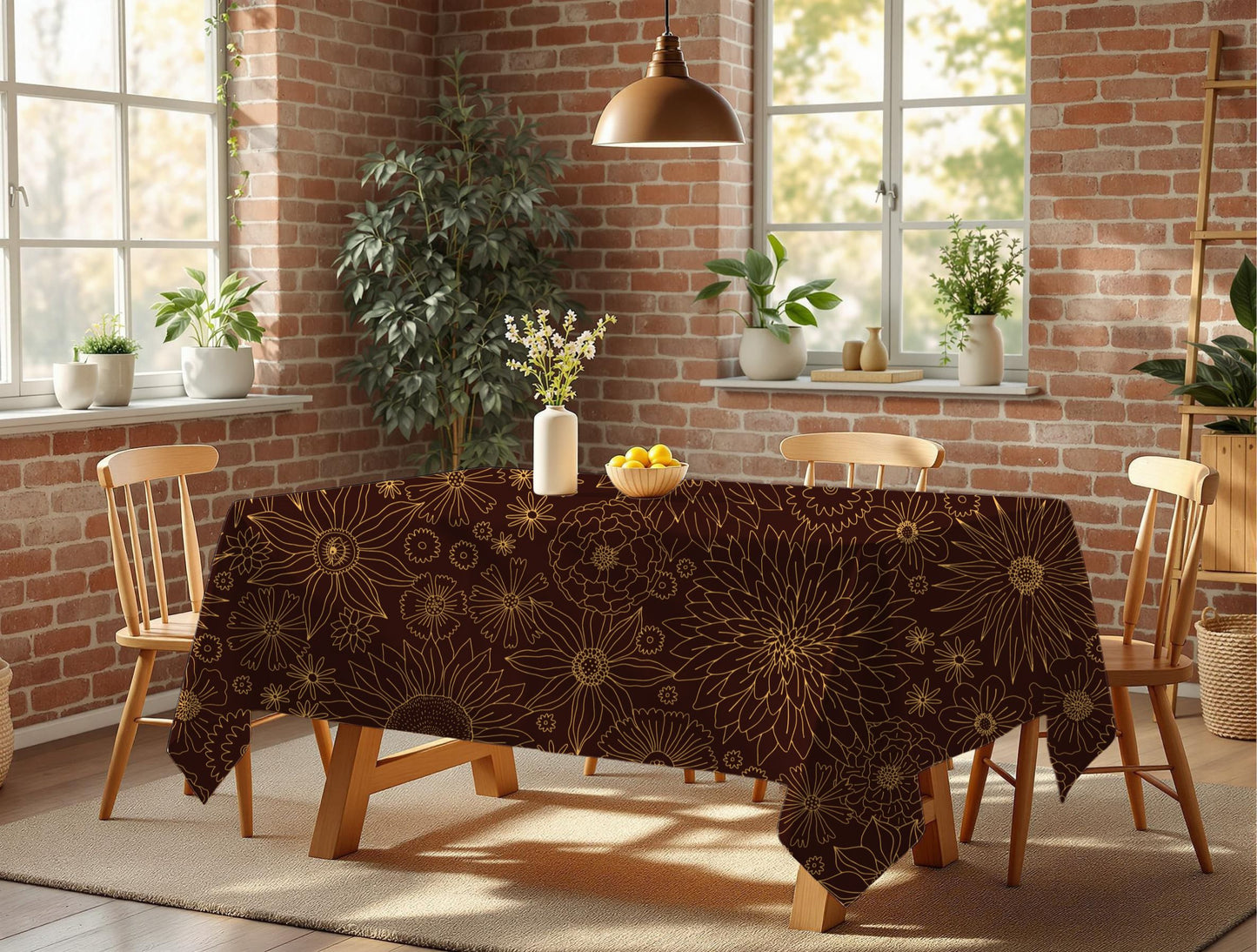 Earth tone African table cover with geometric patterns