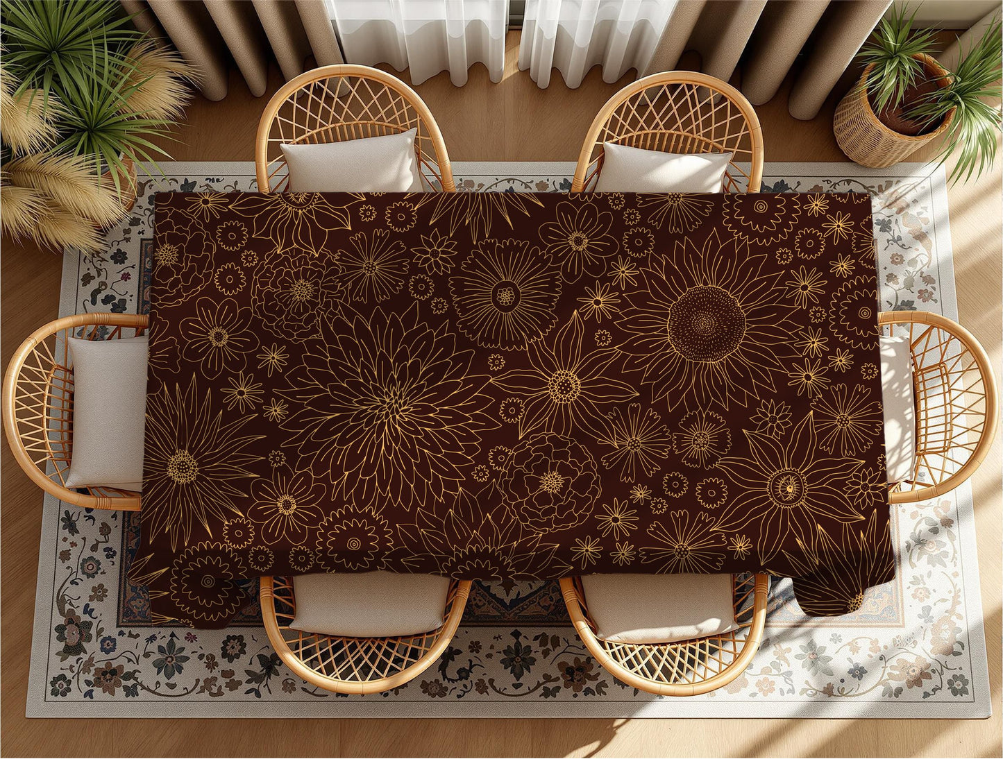 Earth tone African table cover with geometric patterns