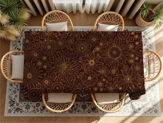 Earth tone African table cover with geometric patterns
