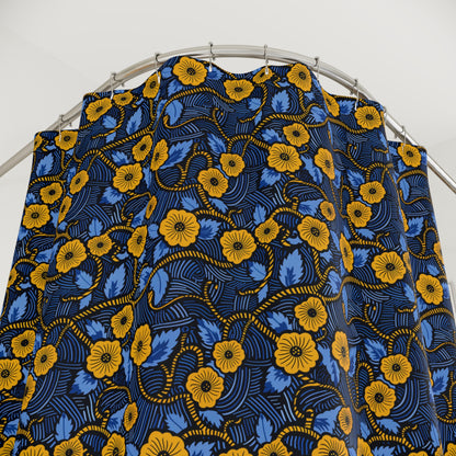 Royal Blue Ankara Wax Floral Shower Curtain