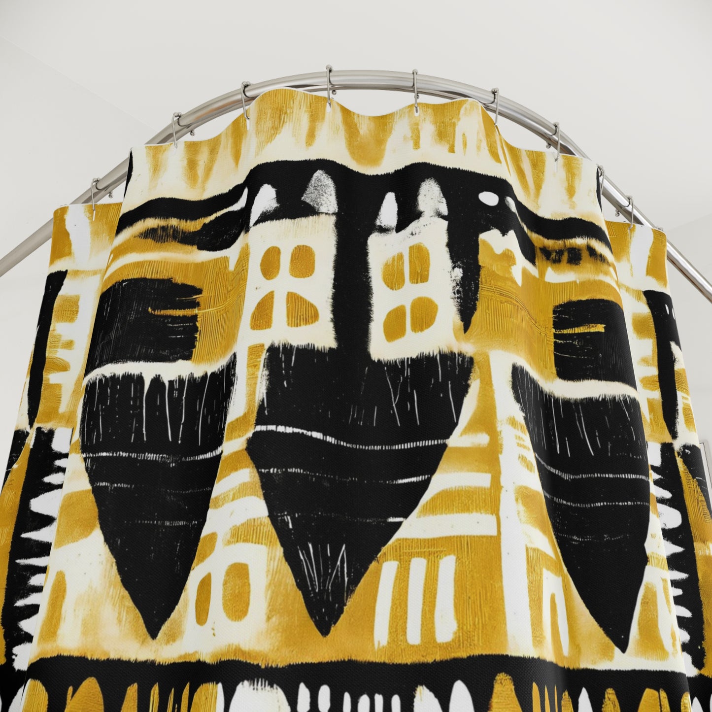 Yellow and Black MudCloth Shower Curtains