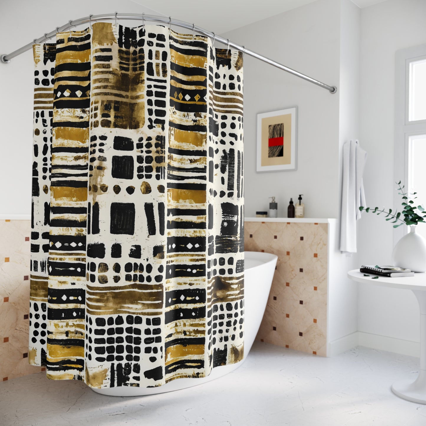 Mud Cloth Polka Dot Shower Curtain