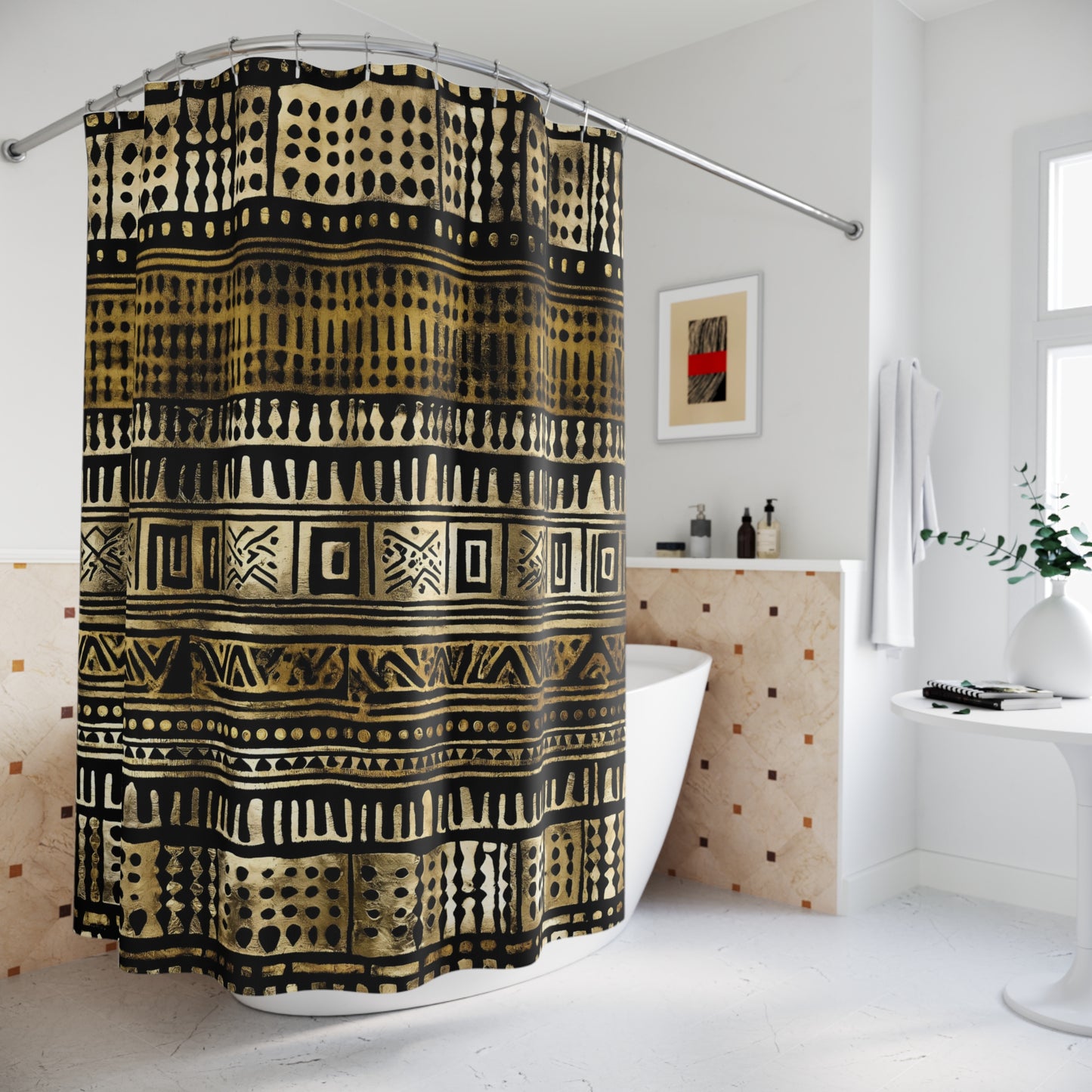 Metallic Gold Mud Cloth Print Shower Curtain