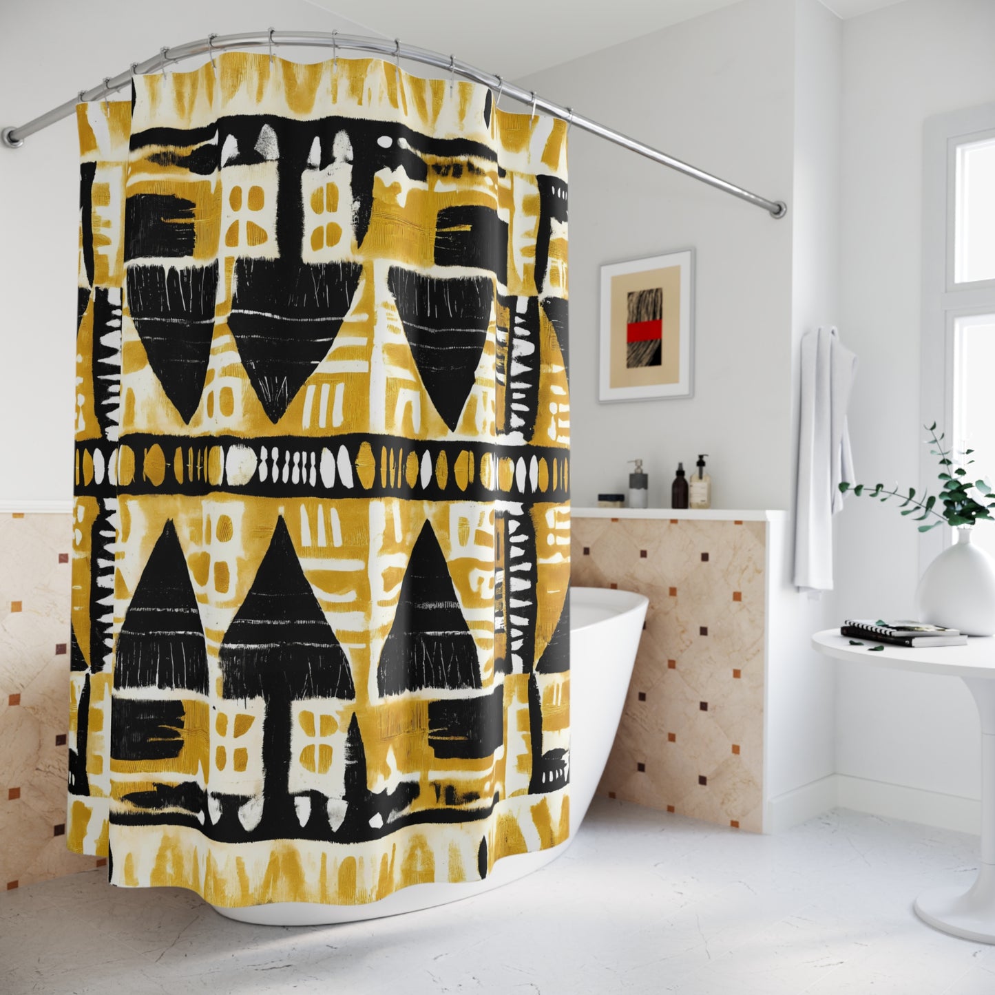 Yellow and Black MudCloth Shower Curtains