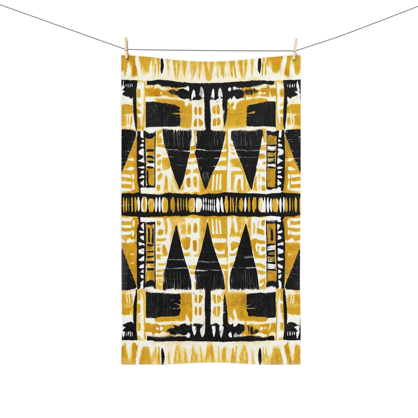 Yellow and Black Mud Cloth Print Hand Towel