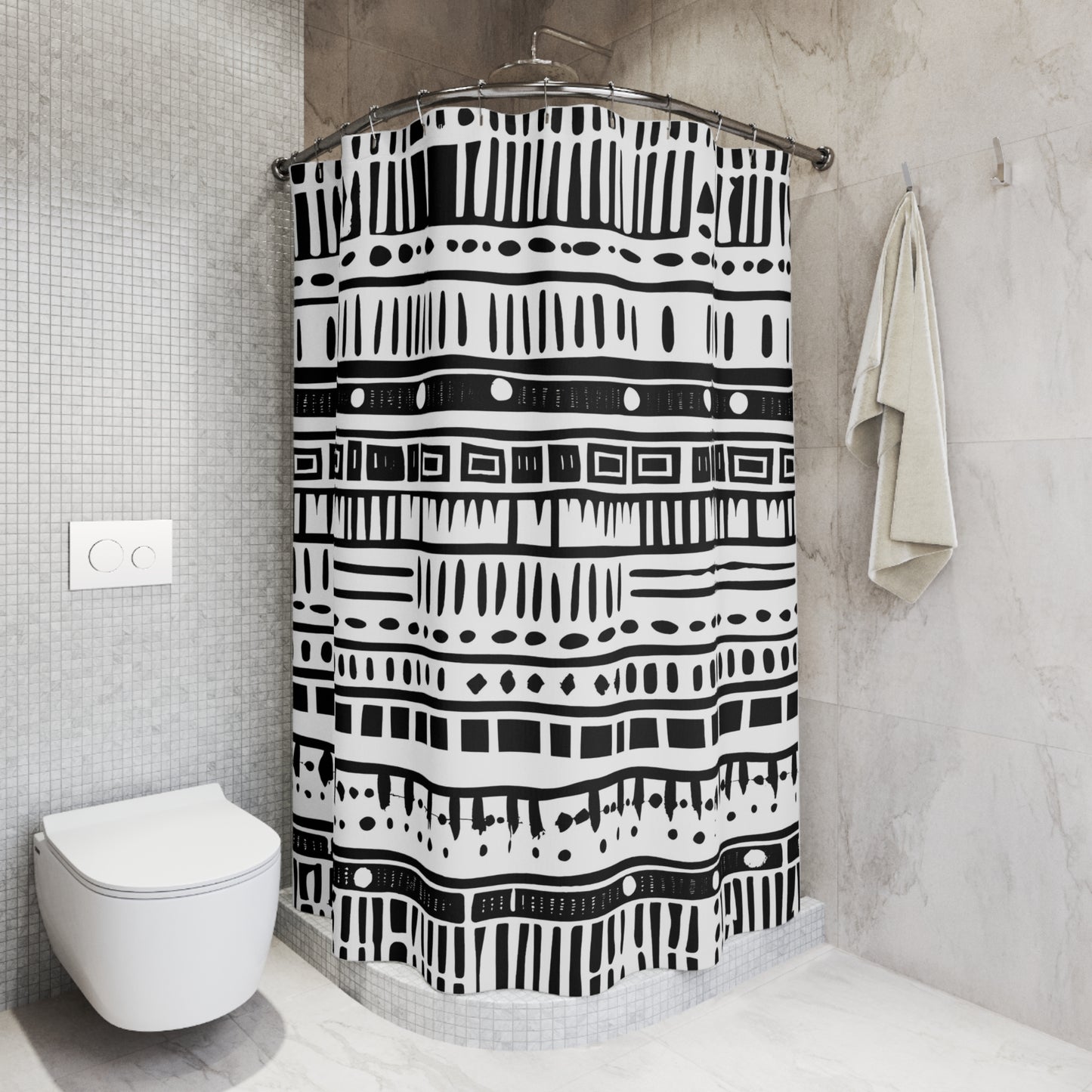 Black and White Mud Cloth Print Shower Curtain