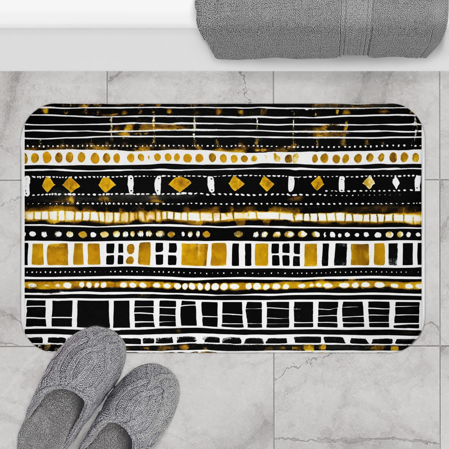 Gold & Black Mud Cloth Print Bath Mat