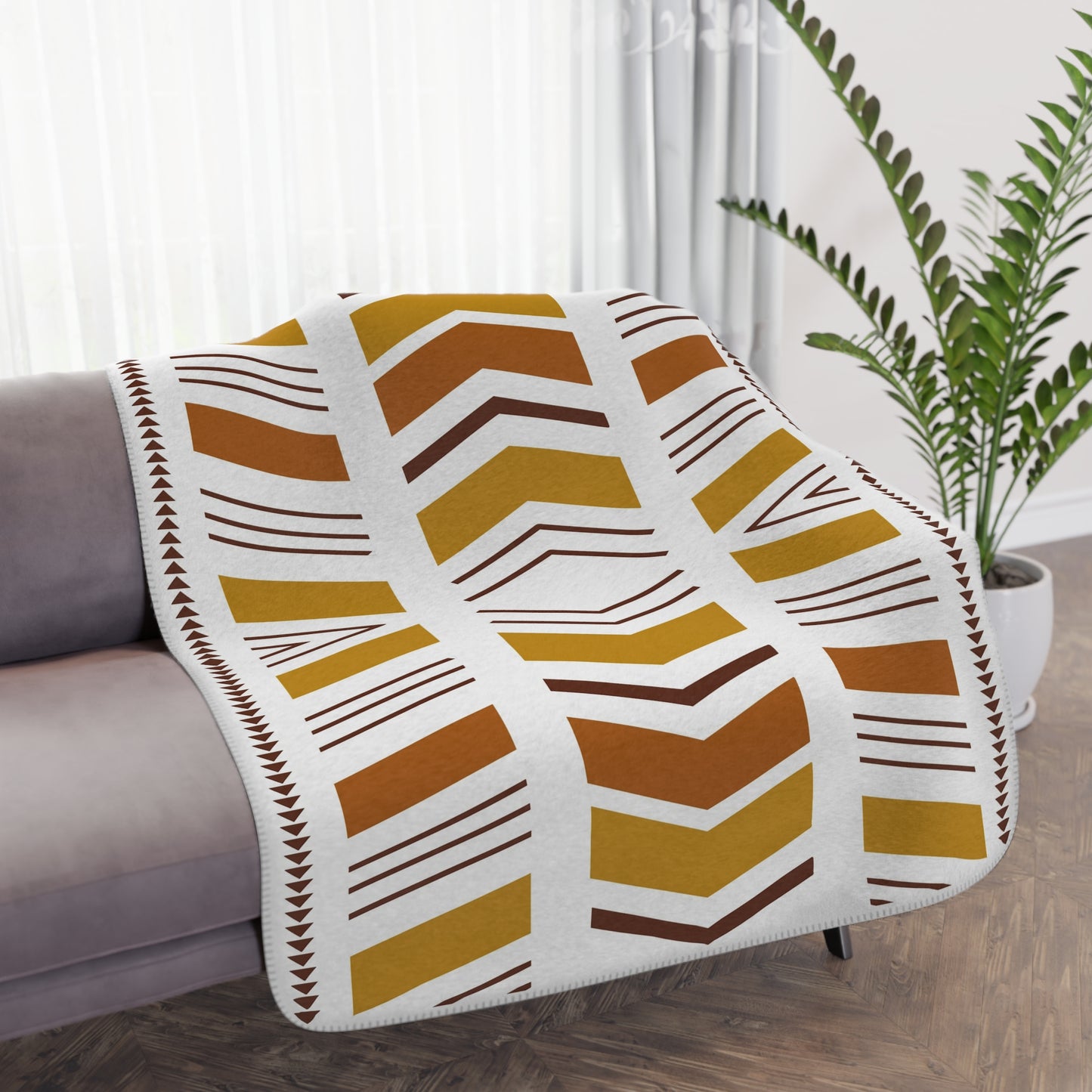 White Bogolan Sherpa Blanket