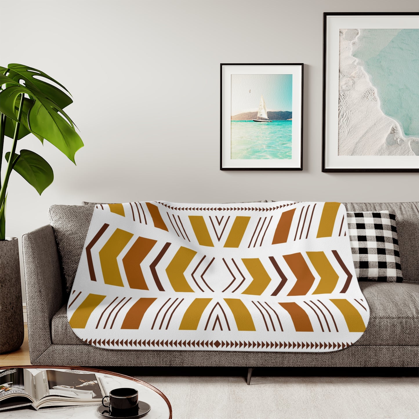 White Bogolan Sherpa Blanket