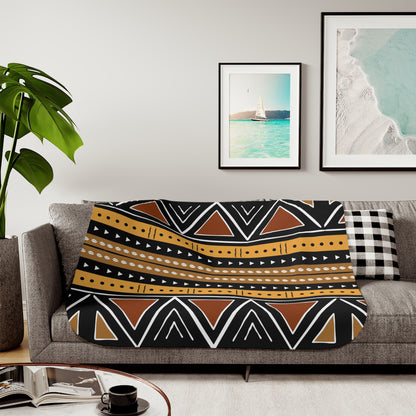 African Mudcloth Sherpa Blanket