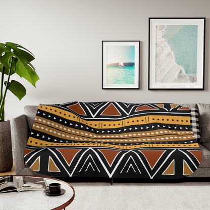 African Mudcloth Sherpa Blanket