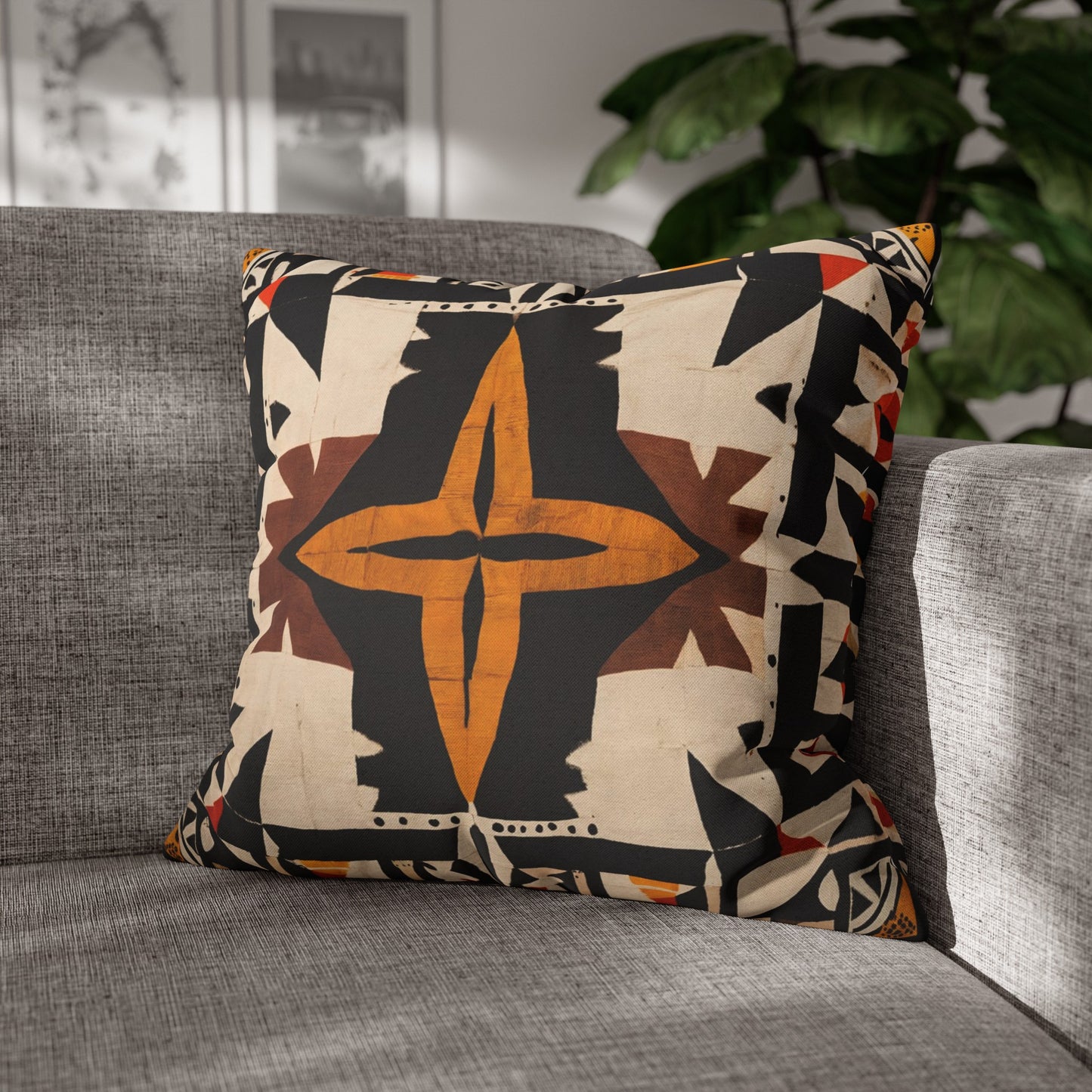 Orange Cross Bogolan Mudcloth Print Pillow or Cover