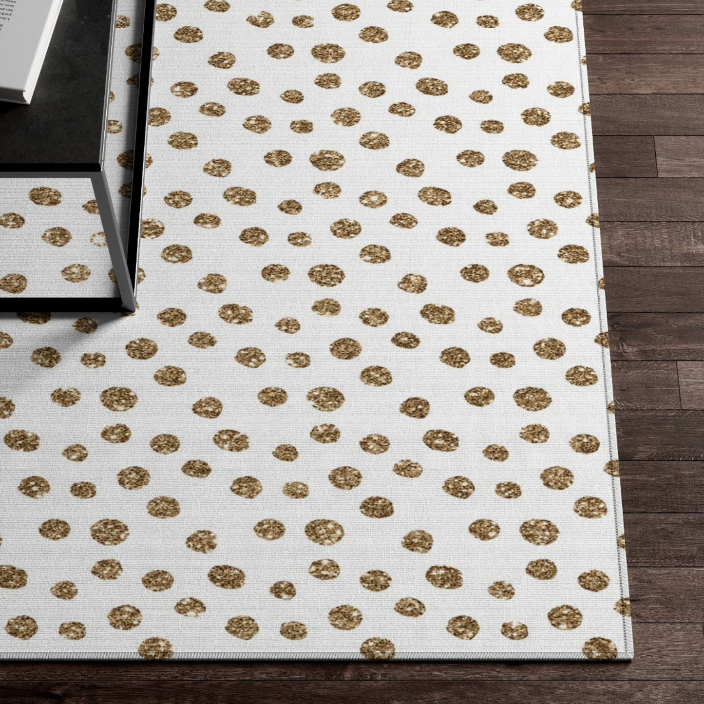 White and Gold Polka Dot Area Rug