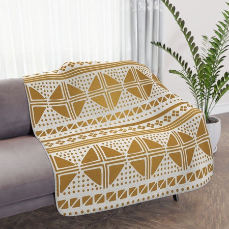 White Gold Mudcloth Sherpa Blanket