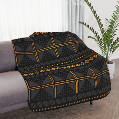 Black Gold Mudcloth Sherpa Blanket