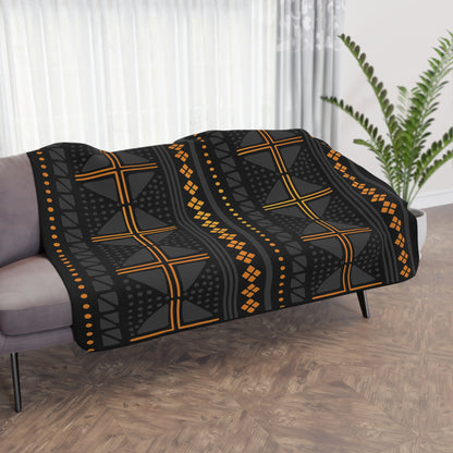 Black Gold Mudcloth Sherpa Blanket