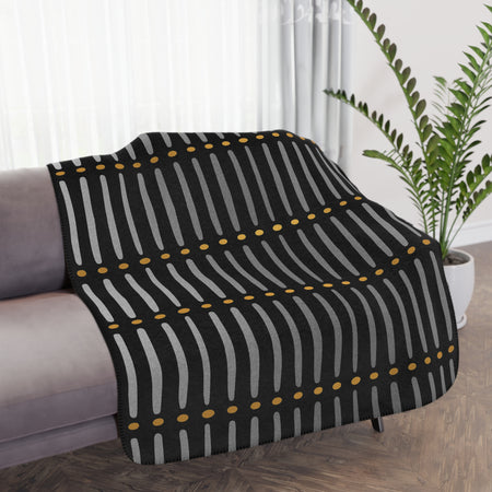Black Gold African Mudcloth Sherpa Blanket