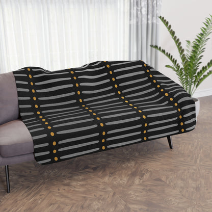 Black Gold African Mudcloth Sherpa Blanket