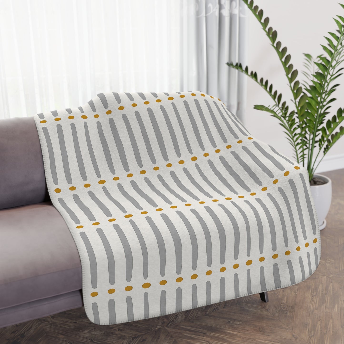 White Gold African Mudcloth Sherpa Blanket